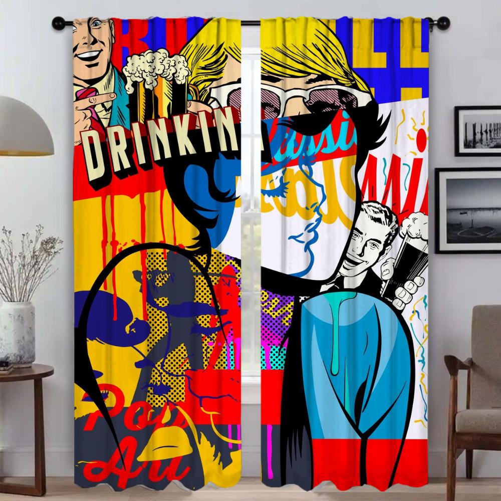 Anti-mosquito Curtains for Living Room Curtain Hip Hop Personality Kitchen Curtains 2 Pieces Tulle for Bedroom Shades Partition