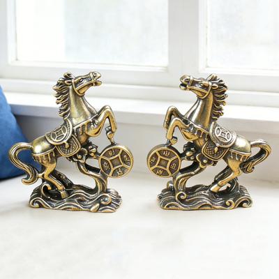 Zenginlik İyi Şans İçin Mini Pirinç Şanslı At Heykeli Madeni Para ile Çin Yeni Yılı Feng Shui At Maskotu Süs Vintage Bakır Zodyak Hayvan Heykeli