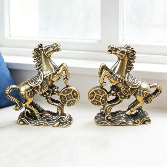 Мініатюрна статуетка щасливого коня з латуні з монетою, символ Китайського Нового року, Фен-шуй, талісман-кінь, прикраса, вінтажна мідна скульптура тварини за гороскопом для багатства, удачі