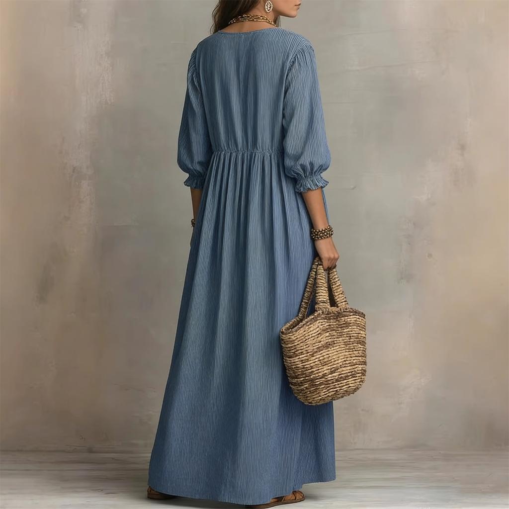 Women’s Loose Fit Maxi Dress with Long Sleeves V Neck Ruffle Lightweight Flowy Casual Style for Everyday Wear