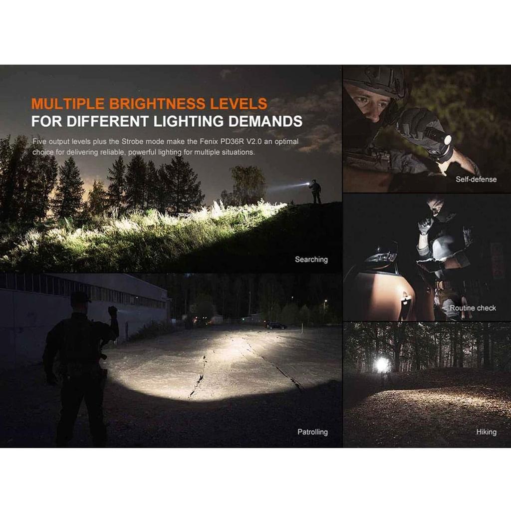 Fenix PD36R Max 1700 Aluminum IP68 Dustproof and for and Police Use V2.0 Flashlight, Lumens, USB-C Rechargeable, Alloy, Waterproof, Tactical,