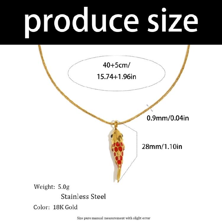 Modern Red Lacquer Carp Pendant Necklace Tarnish Resistant Stainless Steel 18k Gold Plated Everyday Jewelry Design