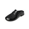 Fashion NEW Summer Women Mules Genuine Leather Shoes for Women Round Toe Low Heel Shoes Cover Toe Slingback Sandals Fabric Weave Shoes