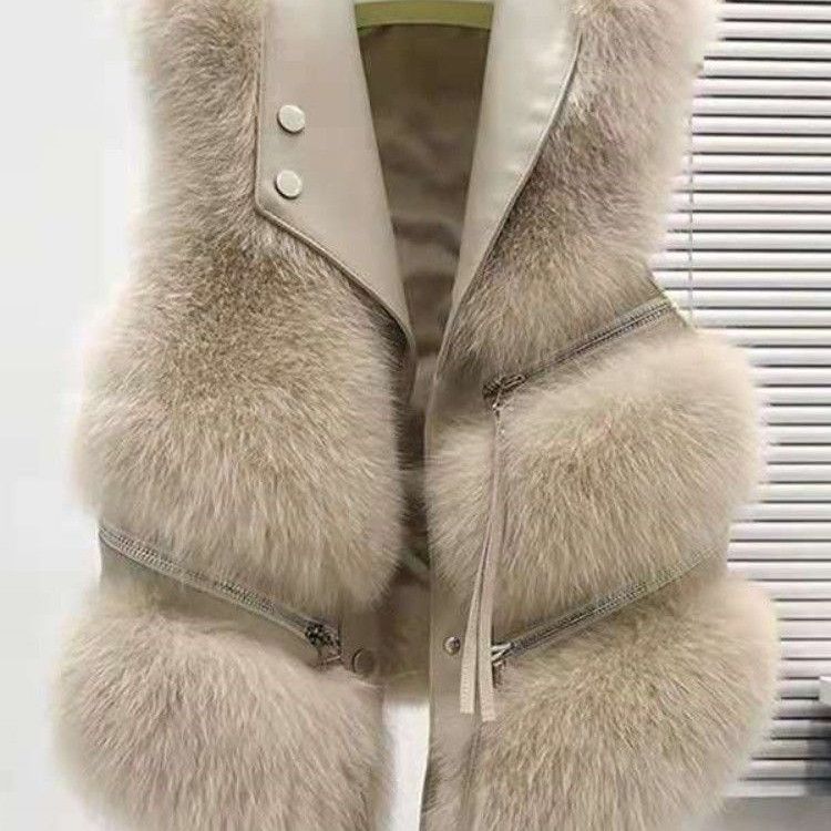 Fur Vest Women's Short Jacket Slim Fashion Autumn and Winter Waistcoat Stitching Fluffy Fox Vest