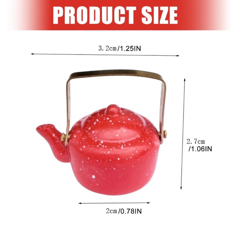 Pretend Play Kitchen Kettle Toy Miniature Enameled Model For Dollhouses Scene Easy Carry Handle Design