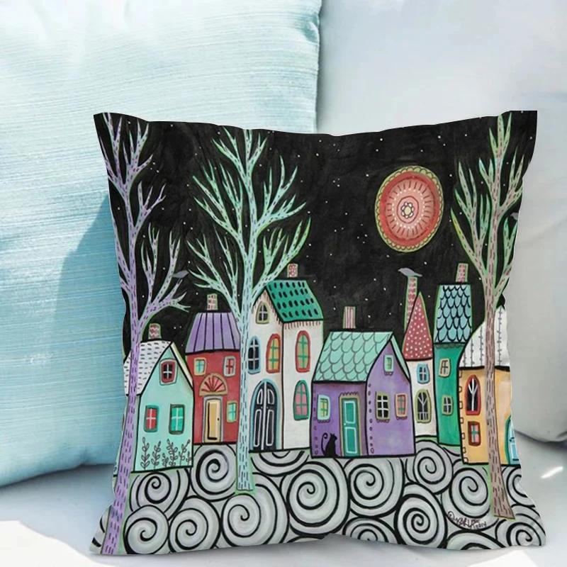 Retro Rural Color Cities Pillows Cushions 40x40 Car Double-sided Printing Room Decor Sofa Pillow Cover Cushion Short Plush Couch