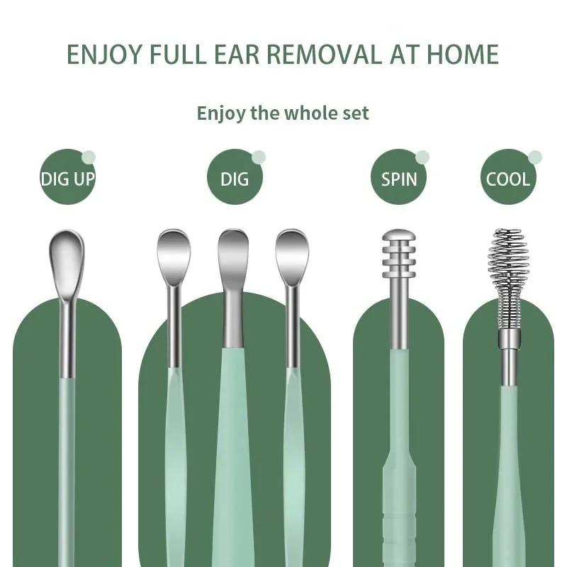 Wholesale 6Pcs Effective  Earwax Cleaning Tool with Spiral Earpick and Ear Curette   Ear Care Tool for Daily Use  ear pick1 set