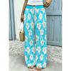 Fresh Blue Bottom Fuso Floral Print Women's Wide Leg Pants Comfortable Drawstring Elastic Waist Pants