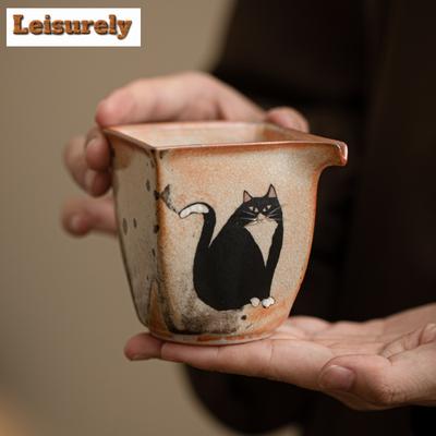 160ml Creative Zhiye Pottery Tea Pitcher Handmade Gilded Silver Cat Cha Hai Japanese Coffee Justice Cup Ornaments Accessories