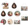 Festive Front Door Signs 2D Christmas Wooden Hanger Ornaments, Santa Snowman Reindeer Welcome Wall Xmas Hanging Decor Sign, Rustic Farmhouse