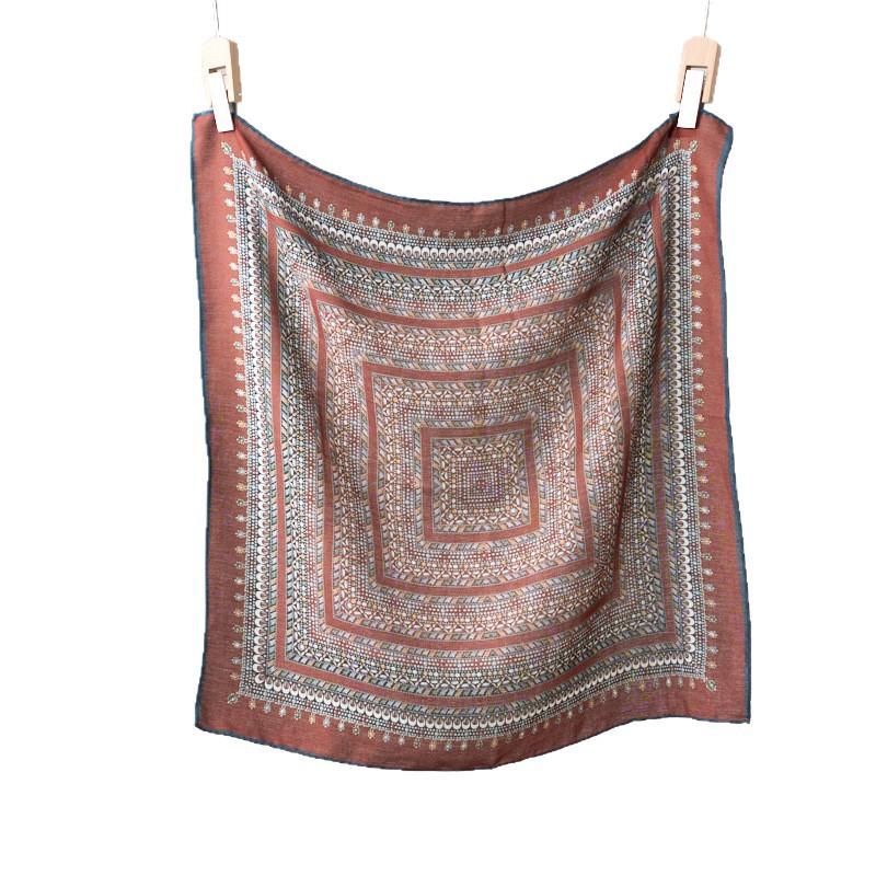 New Decorative Ethnic Style Scarf Literary and Retro Handmade Curled Square Scarf Imitation Silk Hair Double-sided Heterochrome Inkjet Silk Scarf