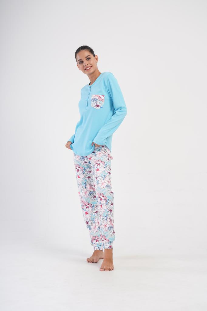 Women's Cotton Pajama Set with Long Pants Button-Up XL Vienetta Comfortable