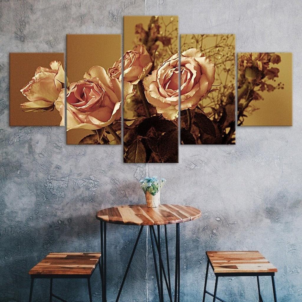 Red Roses Flower Bouquet 5 Piece Five Panel Wall Canvas Print Modern Art Poster Picture Home Decor Gift For Him For Her