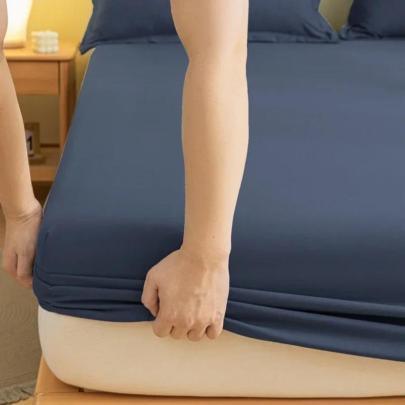 Soft Cotton Fitted Sheet Single Double Bed Mattress Cover with Elastic Band Bed Sheet Bed Linens Solid Color Sheet Mattress Topper