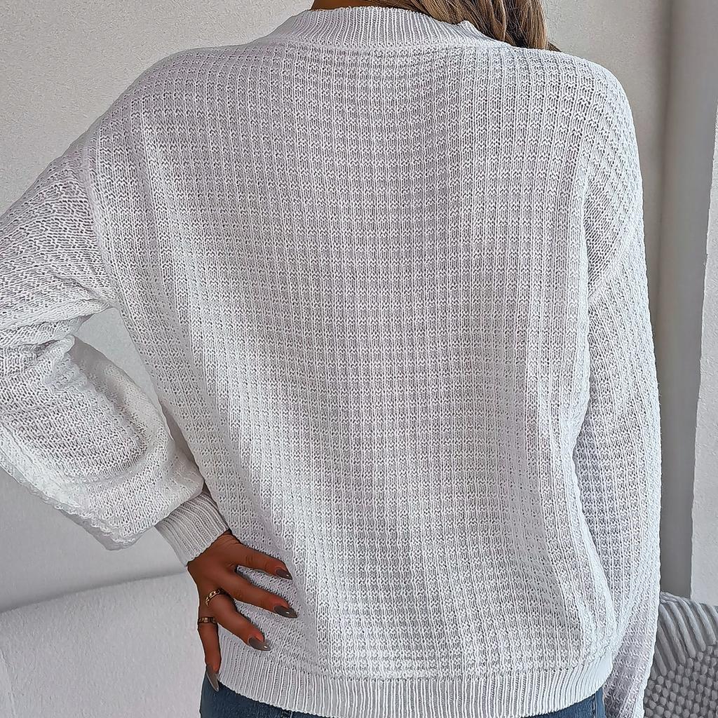 GMXIA Women's Fashion Casual Solid Color Autumn Winter Long Sleeve Round Neck Loose Twist Lantern Sleeve Pullover Sweater