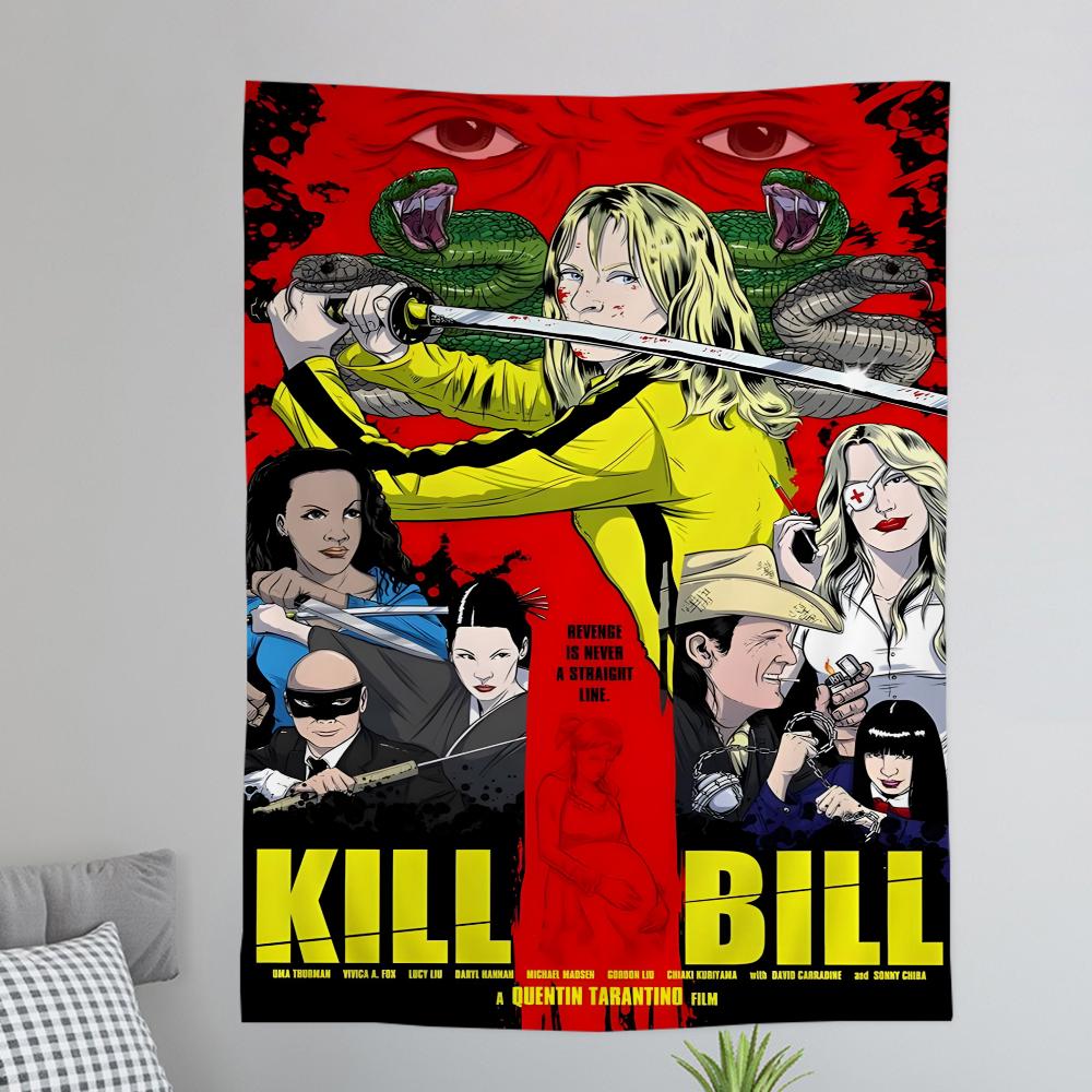 Classic Movie KKill BBill Anime Tapestry Hanging Tarot Hippie Wall Rugs Dorm Wall Hanging Sheets