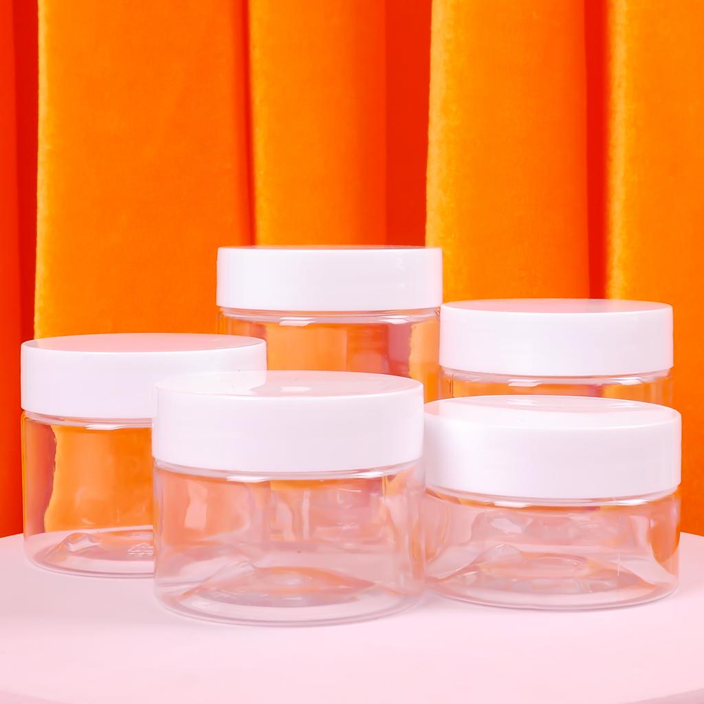 6pcs 30ml/40ml/50ml/60ml/80ml Clear Plastic Jar with Lids Refillable Empty Cosmetic Containers Jar for Travel Storage Make Up
