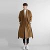 Men's Spring and Fall  Loose Lacing Medium-length Tweed Coat Youth Solid Color Single-breasted Lapel Windbreaker