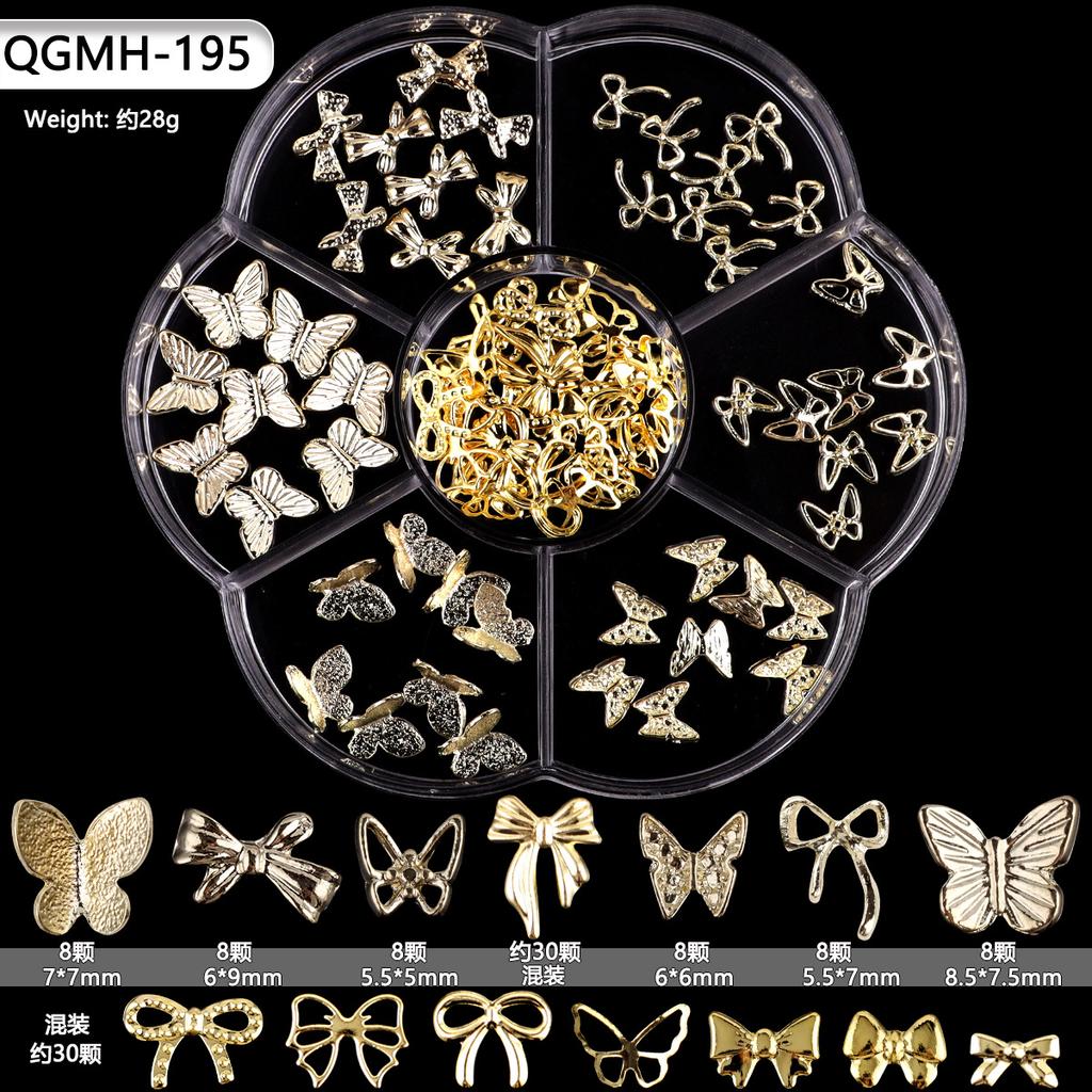 7-Grid Petal Box Nail Art Metal Alloy Three-Dimensional Bow Nail Art Jewelry Diy Silver Butterfly Nail Drill
