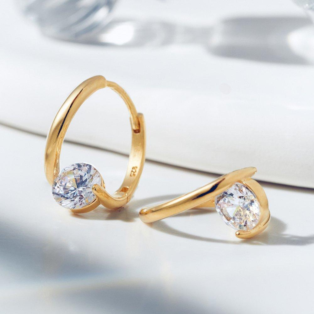 14kgf Cross Cubic One-Touch Earrings (925 Silver) Cser0016