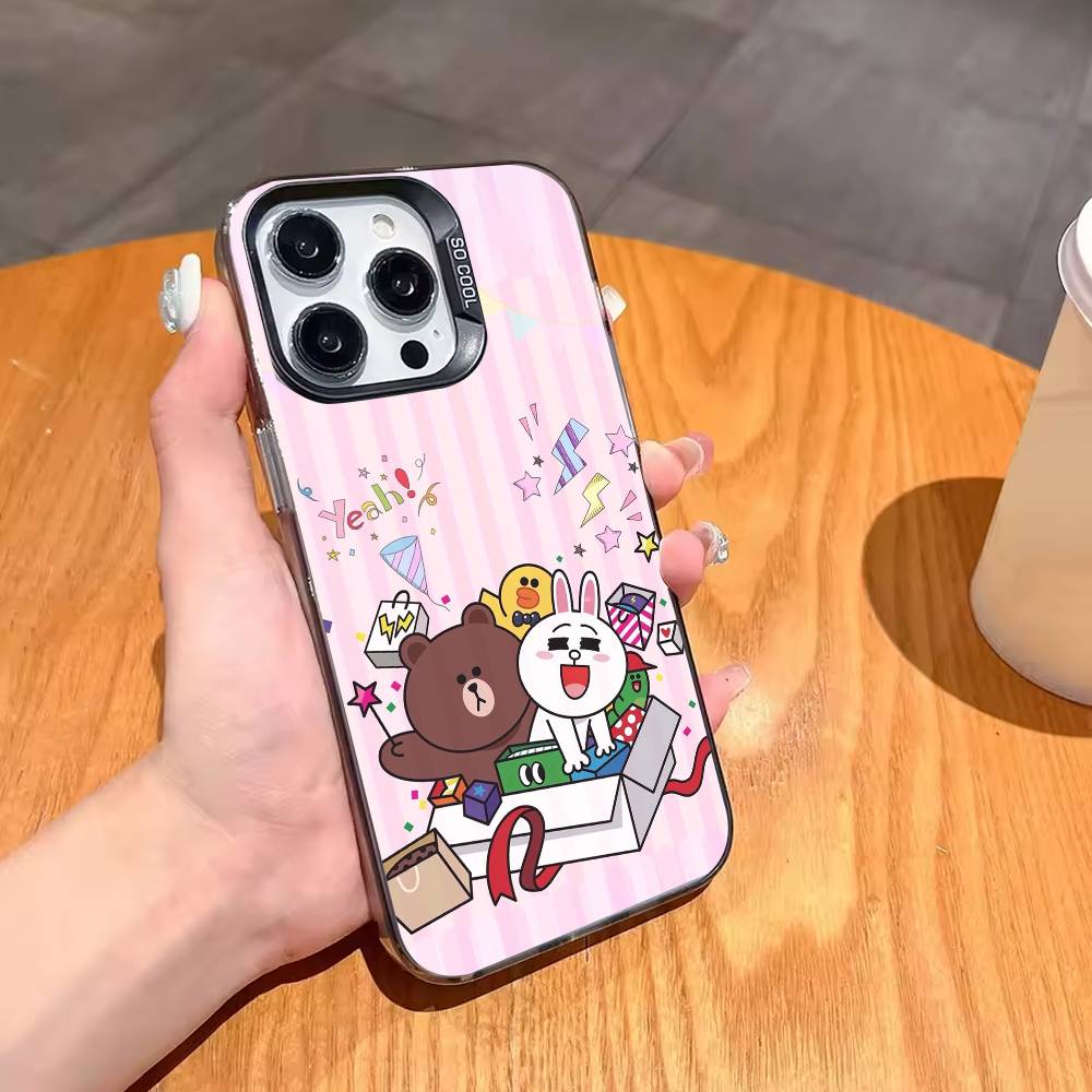 Cartoon L-LINE F-Friends Cute Brown Phone Case For iPhone17 16 15 14 13 12 Pro Max Grey Black Matte Laser Metallic Aurora Funda