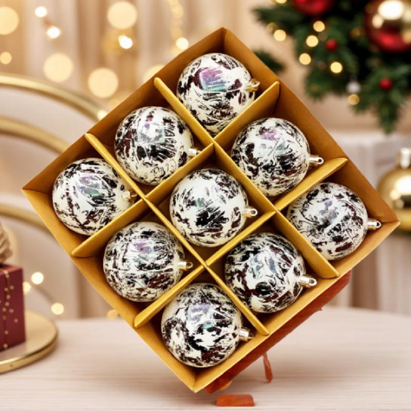 2025 Cross Border New Ink Style Christmas Ball, Sparkling Powder and Hand Drawn Christmas Ball Decoration Window Pendant