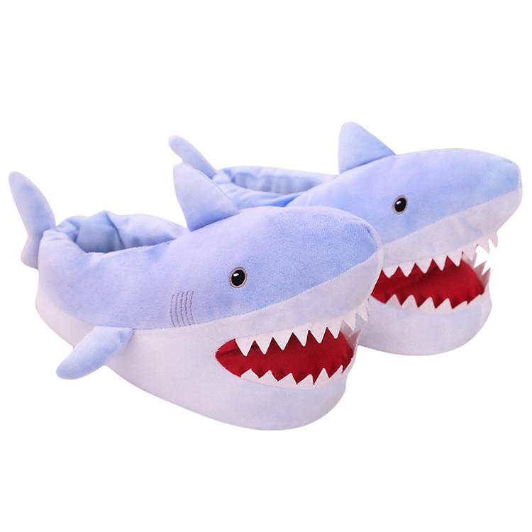 Cartoon Shark Plush Slippers - Thick, Warm, and Cute for Winter