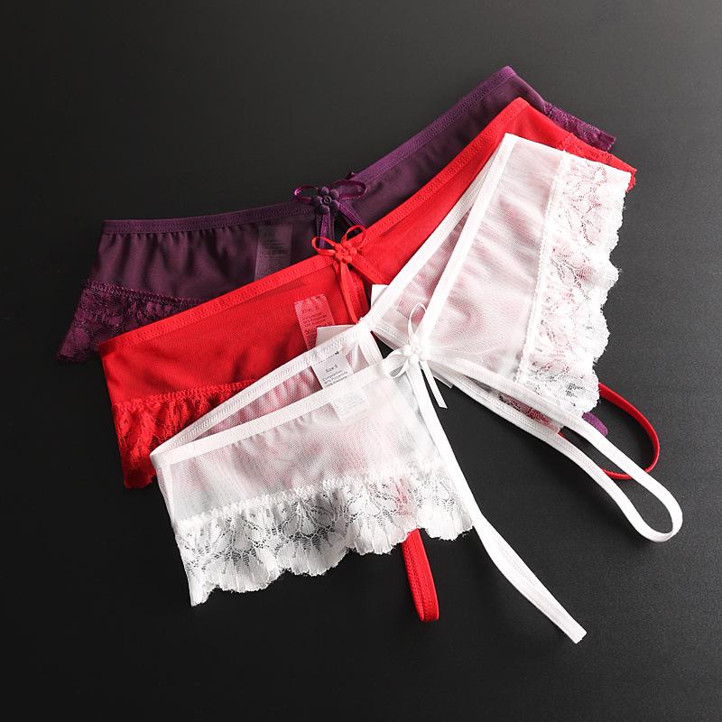 Sexy Open Crotch Lace Thong: Low Waist, Seamless, Transparent Plus Size Women's Panties