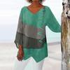 Top Retro Autunnale con Scollo a V e Stampa Artistica a Maniche Lunghe da Donna