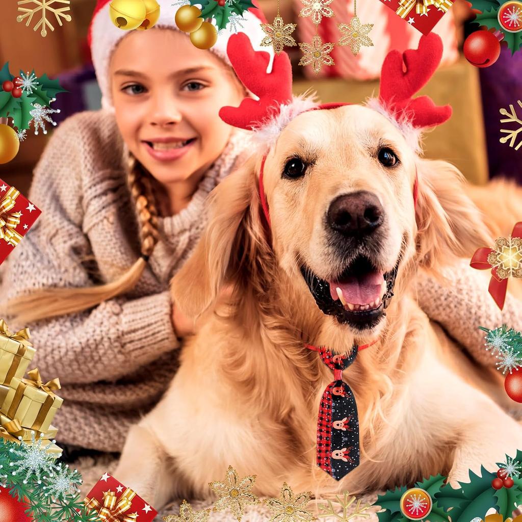 Eccliy 120 Pcs Christmas Dog Bow Tie Collar for Dogs Christmas Dog Bows Dog Neckties Adjustable Santa Claus Snowman Pattern Dog Hair Accessories for