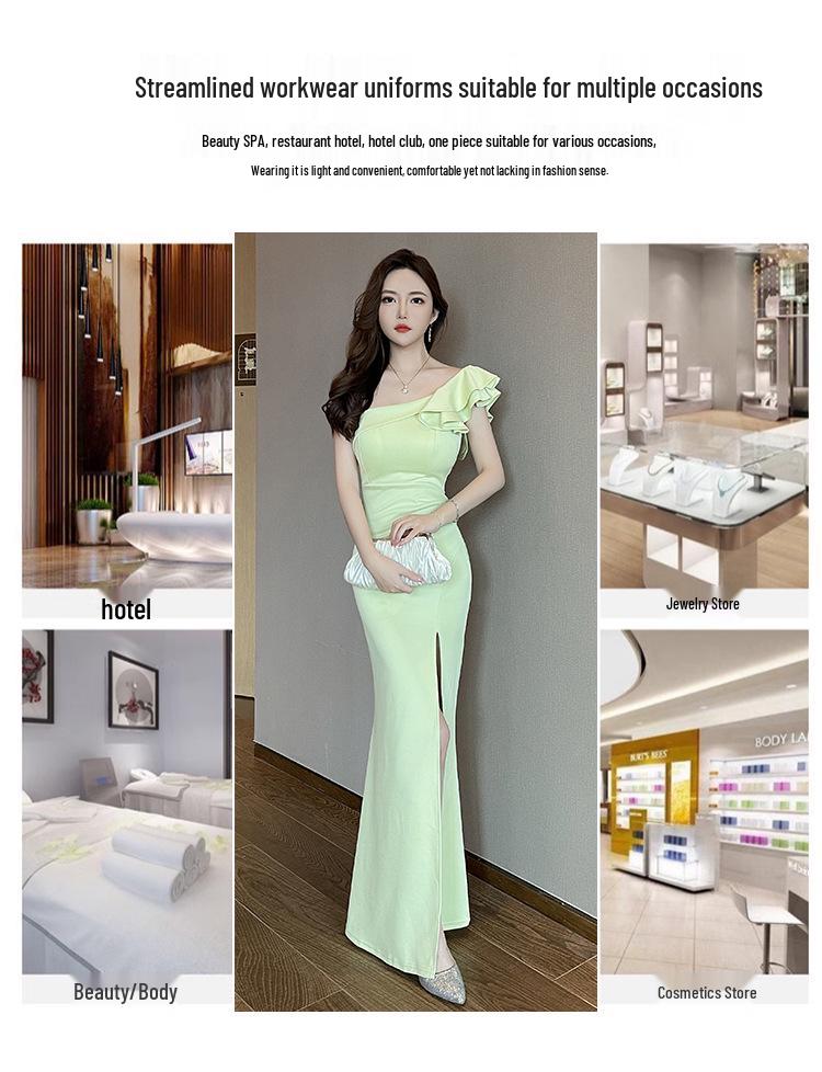Elegant One-Shoulder Slimming Gown for Massage Therapists