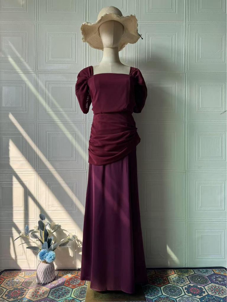 Women's Elegant Short Sleeve Long Dress - European American Style Spring 2026 New Arrival