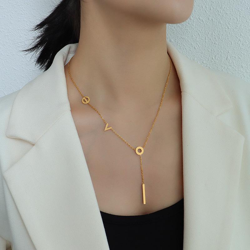 Korean 18K Gold Plated Titanium Love Pendant Necklace for Women - P025