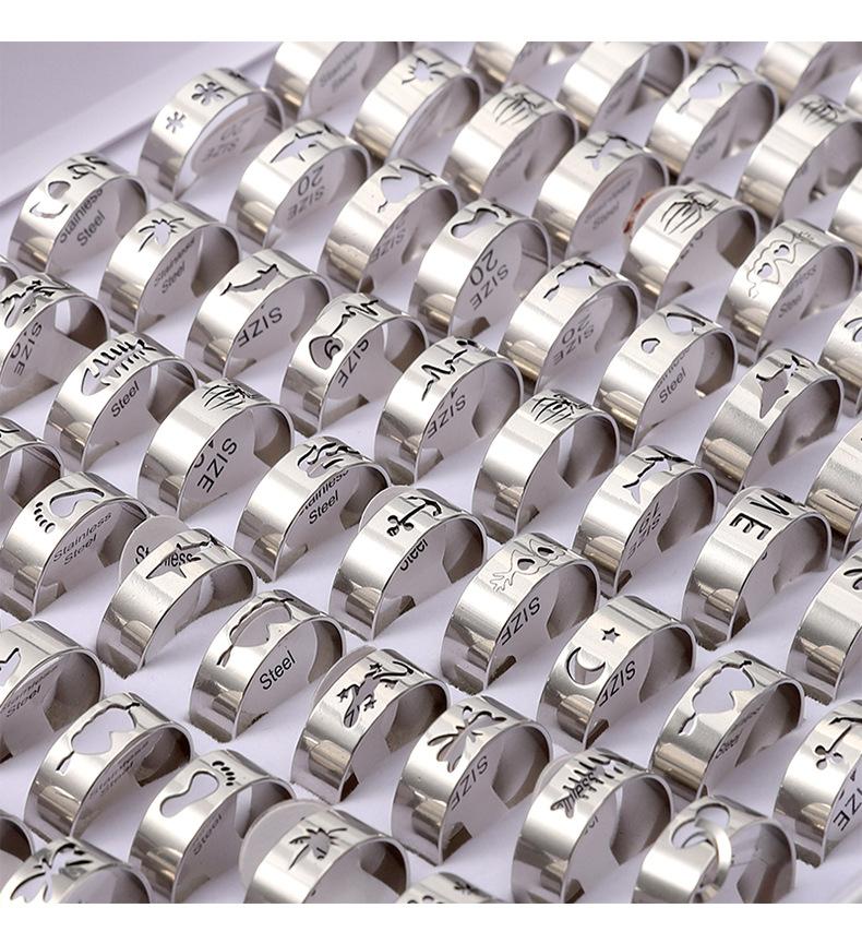 10Pcs Stainless steel men s ring with hollow design, simple and retro style ring 7
