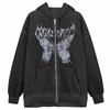 Y2k Harajuku Mikiny Dámské Podzim Zima Hip Hop Zip Butterfly Estetická mikina s kapucí Dámská Goth Punk Bunda Kabát