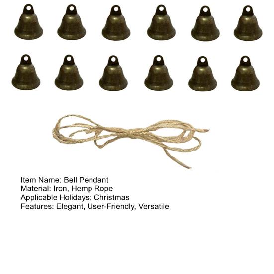 12Pcs Christmas Bell Ornaments Set with Jute Rope DIY Wind Chime Craft Kit Rustic Metal Decor for Holiday