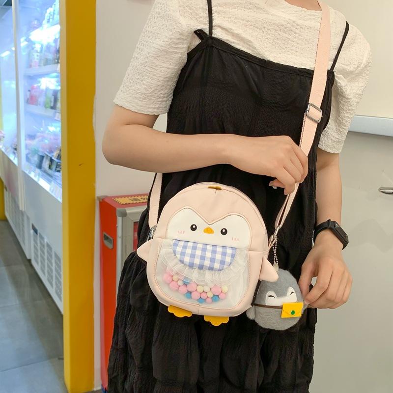 

ins cute girl small satchel cartoon bib little penguin nylon cloth mobile phone bag schoolgirl versatile storage bag Bag [without pendant]