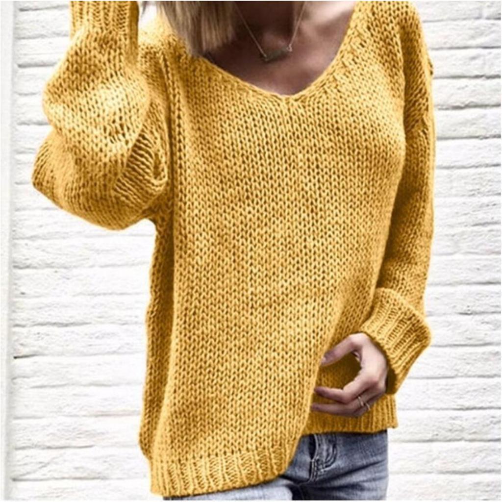Ladies, Sweaters, Knitwear, Casual, V-neck, Warm Pullover, Soft, Comfortable Knit