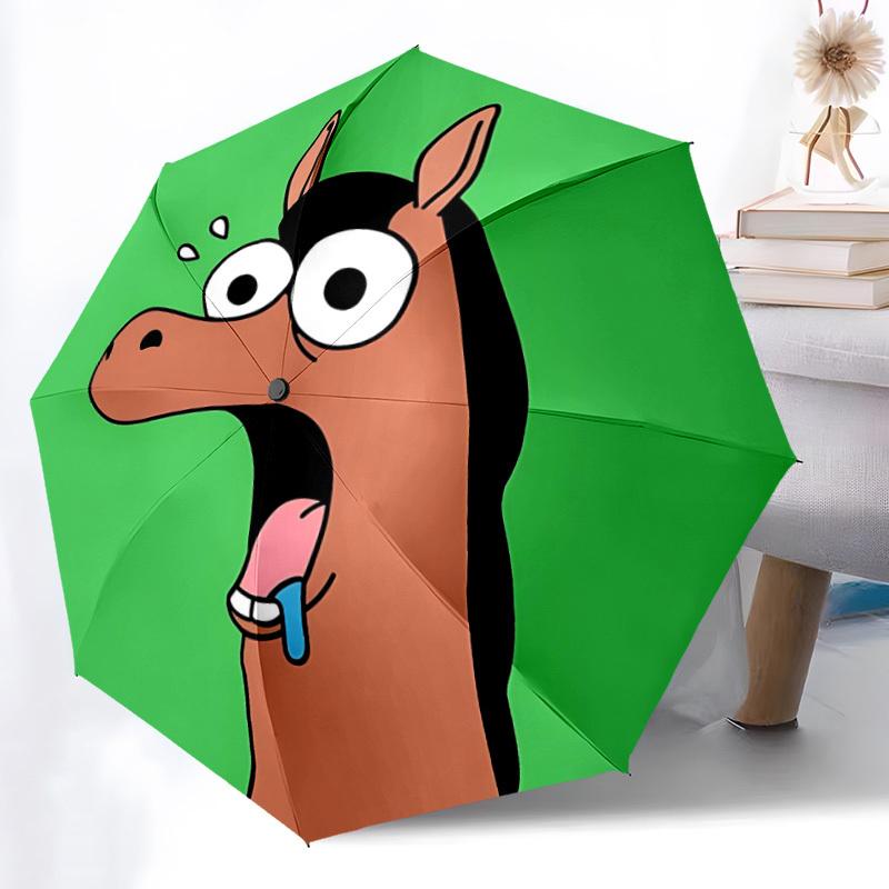 1pc Horse Expression Automatic Folding Umbrella Automatic Open/Close, 8-Rib Durable Frame, Compact Travel Umbrella Suitable032
