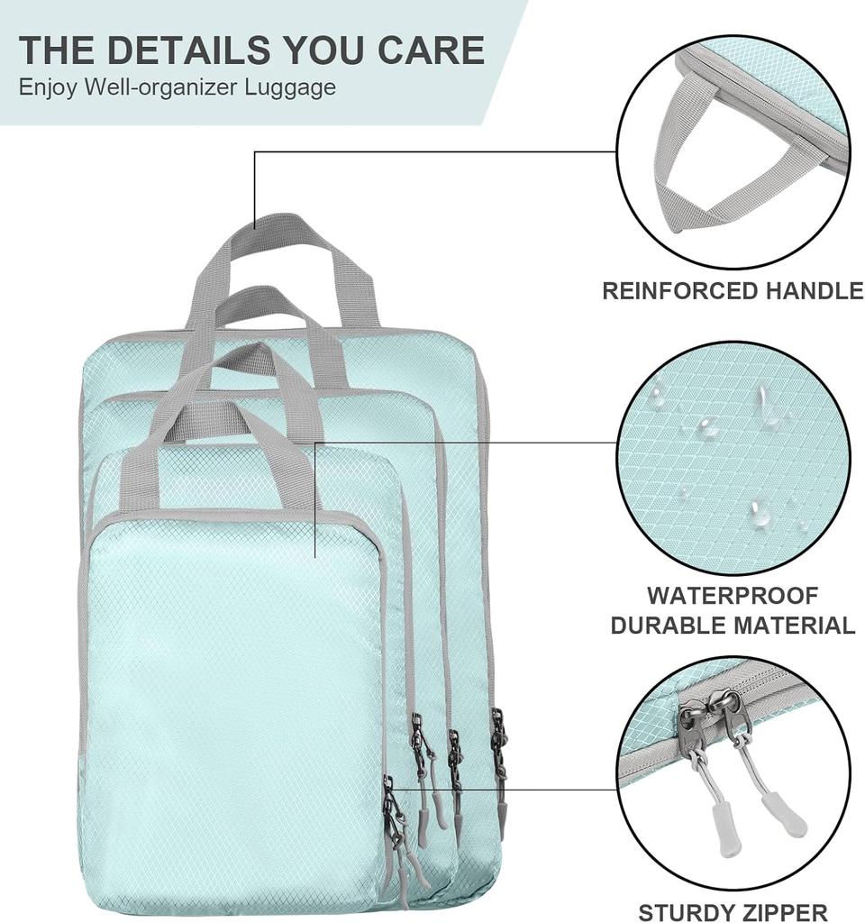 3/4Set Compression Packing Cubes for Travel, Lightweight Space-Saving Extendable Packing Organizer for Carry on Luggage Suitcase