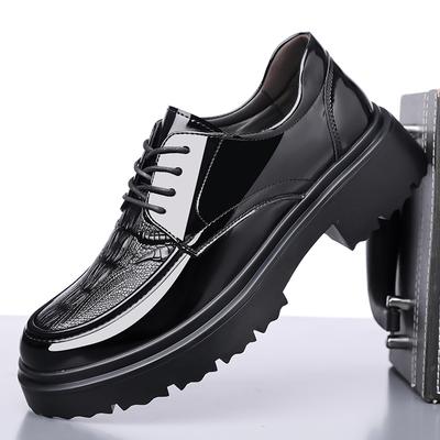 Fashion Autumn New Fashion Lace Up Thick Soled Men's Formal Business Leather Shoes Brand Men's Comfortable Crocodile Leather Derby Shoes