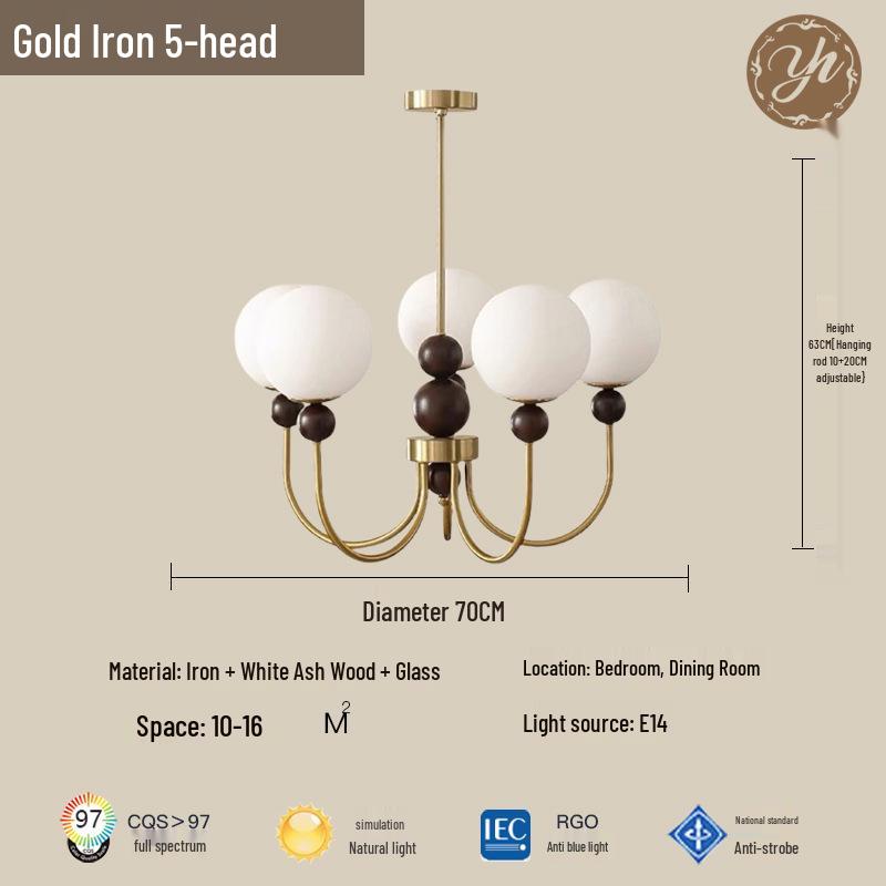 Mid-Century Magic Bean Solid Wood Chandelier: French Retro Light for Living Room or Bedroom.