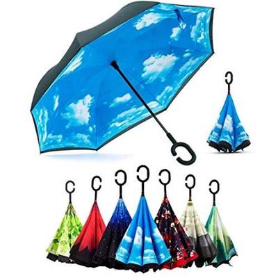 Hands-Free Automobile Anti-Fold Long Handle Blue Whale Umbrellas Reverse