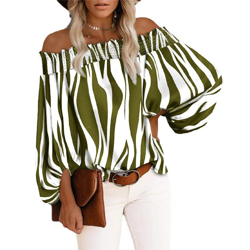 Summer and Autumn New Striped Sexy Fashion One-shoulder Chiffon Shirt Shirt Women