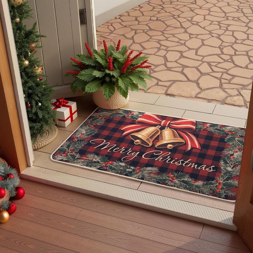 VIKAMA Christmas Bell Welcome Door Mat Winter Home Decoration Balcony Corridor Floor Mat Indoor Outdoor Entrance Carpet