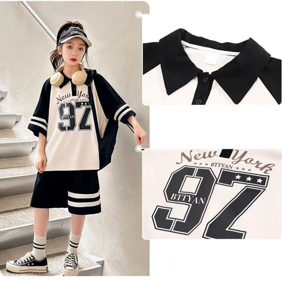 Zomer Casual Meisjes Contrast Gestreept Preppy T-shirt Tops+Korte Broek Sets Schoolkinderen Trainingspak Kind 2 Delig Outfit 5-16 Jaar