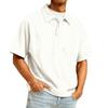 Mens Short Sleeve Corduroy Polo Shirt Casual Loose Fit Pullover Top with Collar and Button Placket