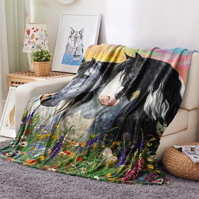 Horse Print Flannel Blanket, High Quality Comfortable for All Seasons, Home Decor, Warmth and Comfort, Perfect for Christmas Gifts