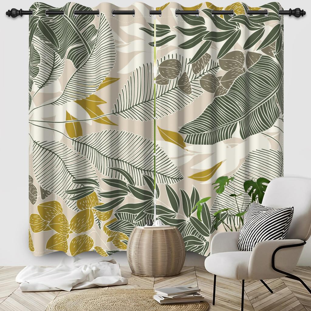 Set aus 2 nordischen Stil-Schattierungs-Fenstervorhängen Grüne Baumblätter Heiminterieur Tropischer Dschungel Schlafzimmer Vorhang Mit Verdunkelung Polyester Perfekt Für