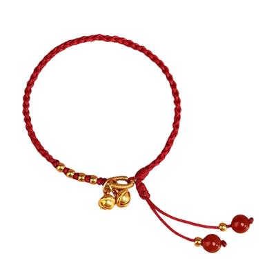 Adjustable Braided Red String Bracelet Featuring Red Agate Bead and Bell Charm for Cultural Styles Jewelry
